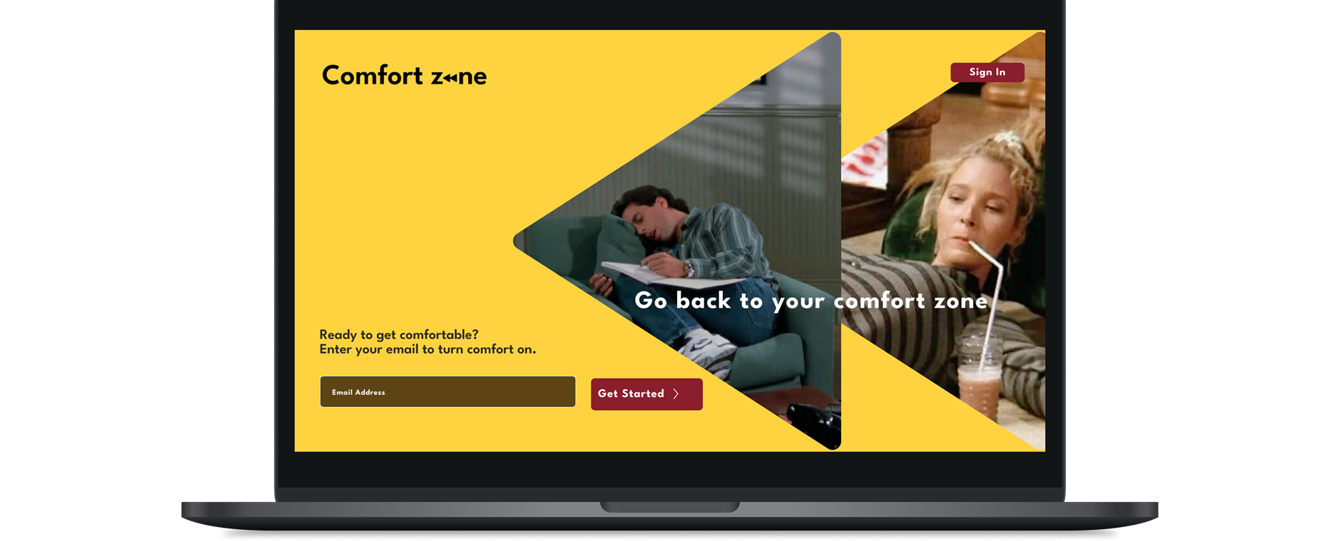 Comfort Zone landing page laptop mockup
