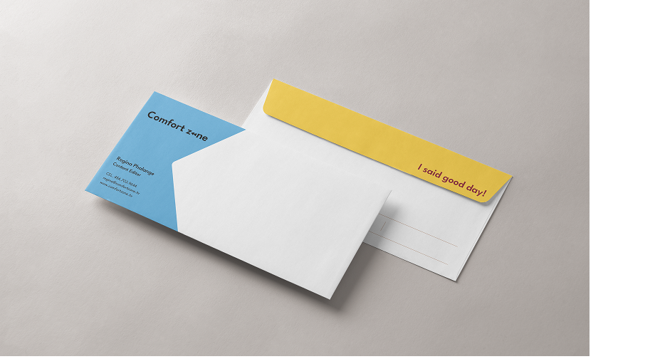 Comfort Zone envelope and card mockup